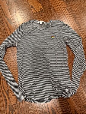Spiritual Gangster Black and White Stripe Long Sleeve Tee with Rainbow Heart